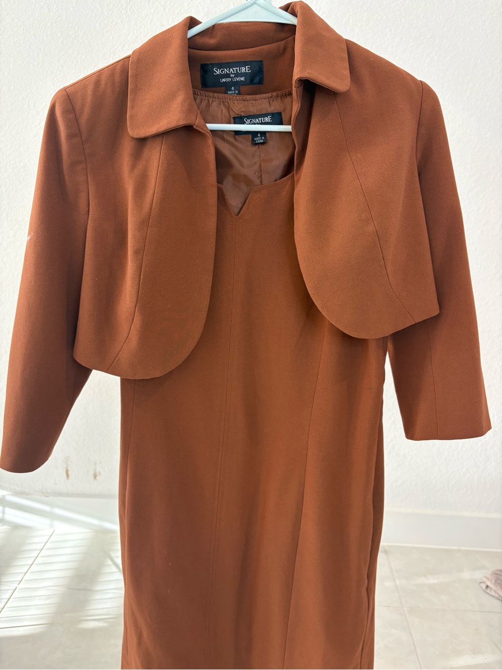 Signature by Larry Levine Burnt Orange Dress & Cropped Jacket Set